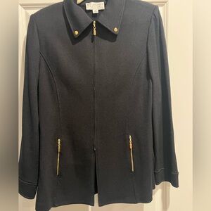 St. John Black Sweater Jacket with Gold Zipper Details